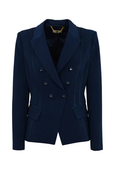 Elisabetta Franchi Crepe Jacket With Satin Details In Blue