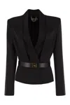 Elisabetta Franchi Crepe Jacket With Satin Lapels In Black