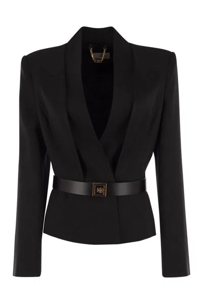Elisabetta Franchi Crepe Jacket With Satin Lapels In Burgundy