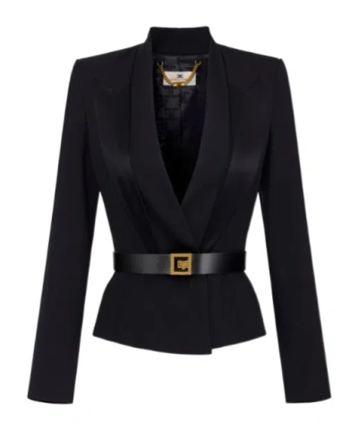 Elisabetta Franchi Crêpe Jacket With Satin Lapels In Black