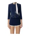 Elisabetta Franchi Tailored Jacket With High Collar And Flap Pockets In Blue
