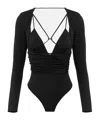 Elisabetta Franchi Long-sleeve Ruched Bodysuit In Black