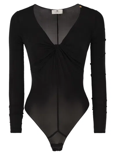Elisabetta Franchi Crêpe Jersey Bodysuit With Draping In Black