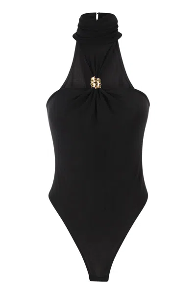 Elisabetta Franchi Crêpe Jersey Bodysuit With Jewel Detail In Black