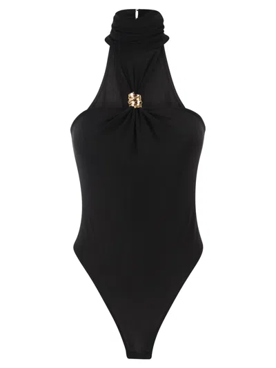 Elisabetta Franchi Crêpe Jersey Bodysuit With Jewel Detail In Black