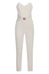 Elisabetta Franchi Flowing Crepe Jumpsuit With White Macro Bow In White