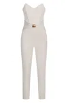 Elisabetta Franchi Flowing Crepe Jumpsuit With White Macro Bow In White