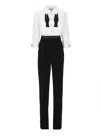 Elisabetta Franchi Striking Jumpsuit With Double Collar And Logo Ribbon Waistband In White