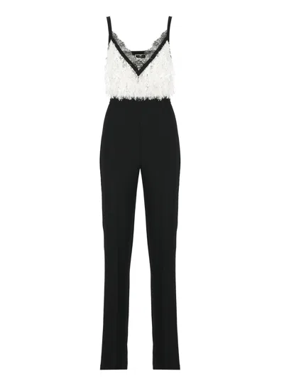 Elisabetta Franchi Crepe Jumpsuit With Embroidered Top In Black