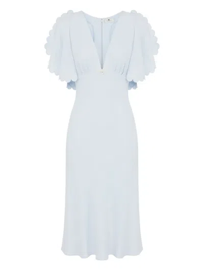 Elisabetta Franchi Celeste Midi Dress With Deep V-neckline In Blue