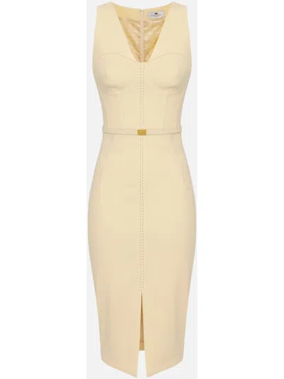 Elisabetta Franchi Crepe Midi Dress In Neutrals