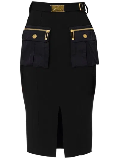 Elisabetta Franchi Logo-plaque Midi Skirt In Black