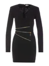 Elisabetta Franchi Deep V-neck Dress With Gold Zipper Detail In Black