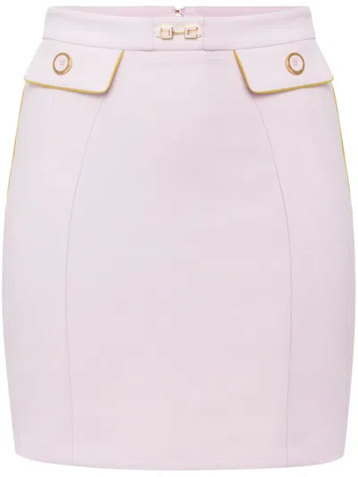 Elisabetta Franchi Crepe Skirt With Piping And Horsebit In Lilac