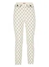 Elisabetta Franchi Light Beige Trousers With Geometric Pattern In Ivory