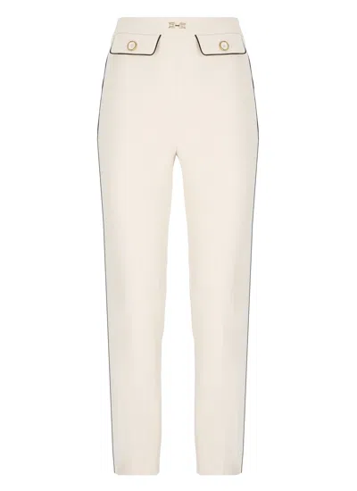 Elisabetta Franchi Crepe Pants In Ivory