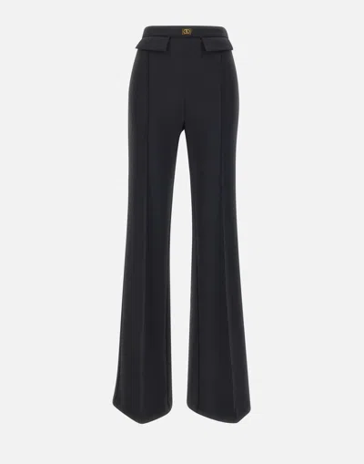 Elisabetta Franchi Crepe Pants With Gold Logo Plaque