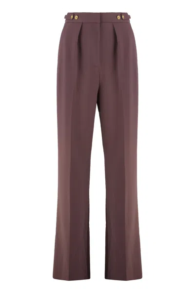 Elisabetta Franchi Crepe Pants With Jewelry-detail Waist Embellishment In Red-purple Or Grape