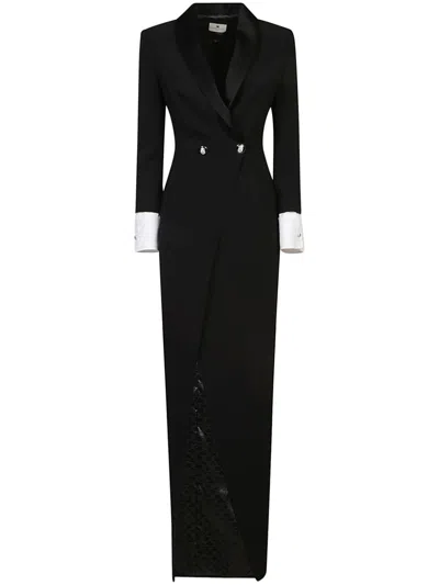 Elisabetta Franchi Crêpe Satin-lapels Dress In Black