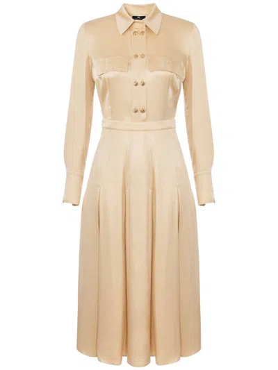 Elisabetta Franchi Crepe Shirt Dress In Beige