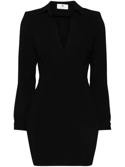 Elisabetta Franchi Crepe Shirt Mini Dress In Black  