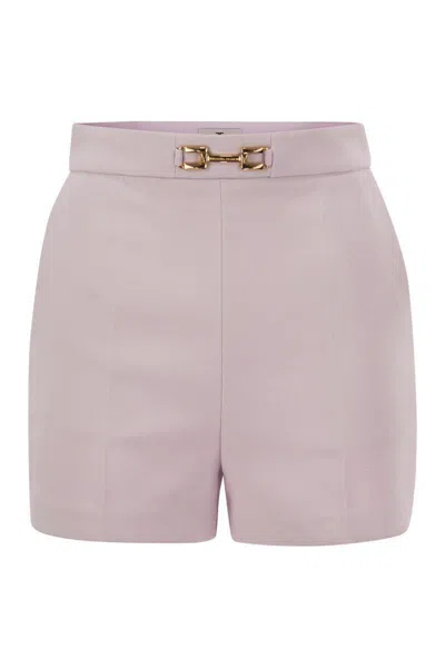 Elisabetta Franchi Crepe Shorts With Clamps And Flaps In Pink