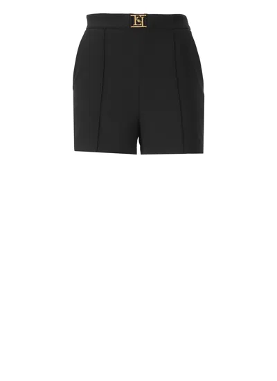 Elisabetta Franchi Crepe Shorts With Logo In Black