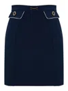 Elisabetta Franchi Crepe Skirt With Piping And Horsebit In Blue