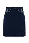 Elisabetta Franchi Crepe Skirt With Piping And Horsebit In Oltremare/burro