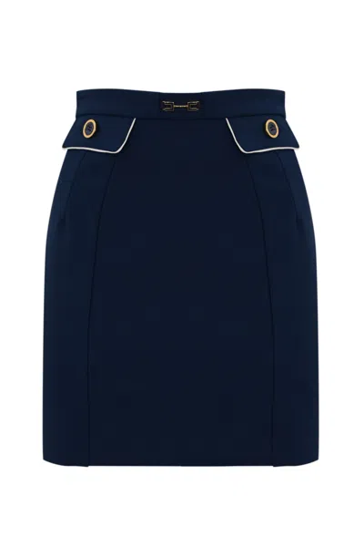 ELISABETTA FRANCHI CREPE SKIRT WITH PIPING AND HORSEBIT