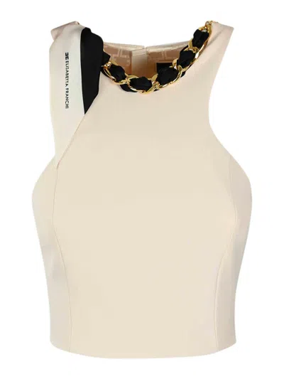 Elisabetta Franchi Crepe Top With Scarf In Cream