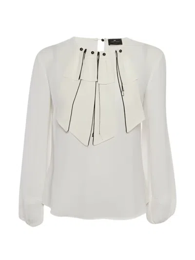 Pre-owned Elisabetta Franchi Crepe Trim-detail Top In White
