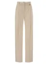 Elisabetta Franchi Crepe Trousers With Contrast Stitching In Burro