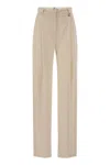 Elisabetta Franchi Crepe Trousers With Contrast Stitching In Neutral
