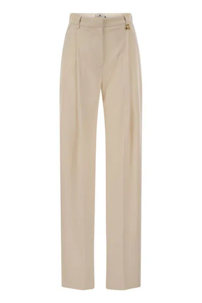 Elisabetta Franchi Lightweight Crepe Trousers With Contrast Stitching In Beige