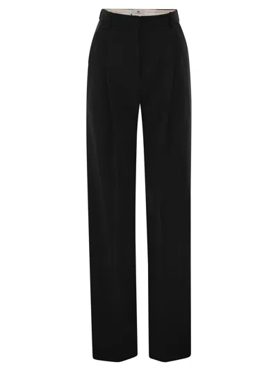 Elisabetta Franchi Crepe Trousers With Satin Details In Black