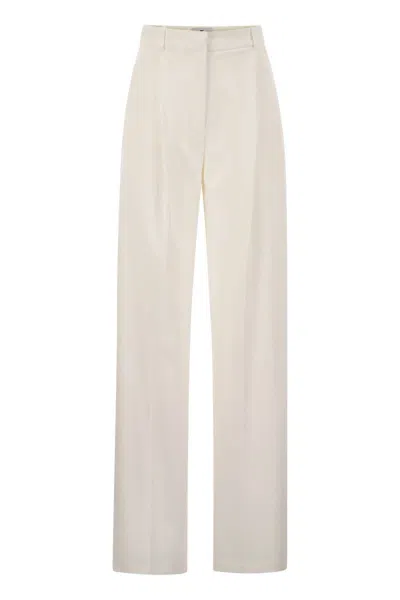 Elisabetta Franchi Crepe Trousers With Satin Details In Ivory