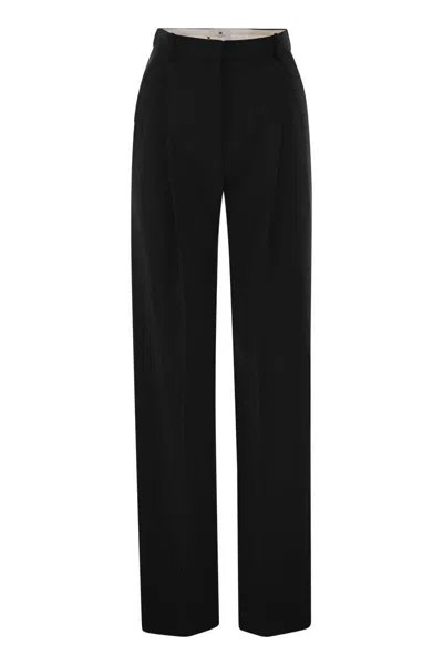 Elisabetta Franchi Crepe Trousers With Satin Details In Black