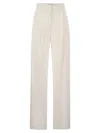 Elisabetta Franchi Crepe Trousers With Satin Details In Neutral