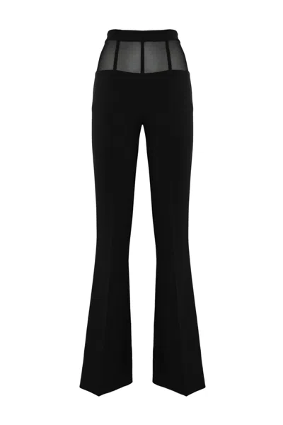 Elisabetta Franchi Crepe Trousers With Tulle Basque In Black