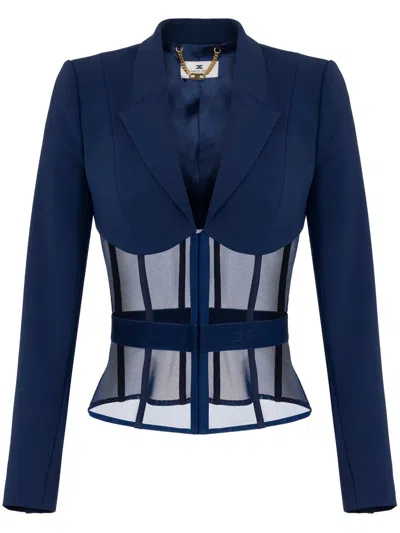 Elisabetta Franchi Crepe Tulle Blazer In Blue