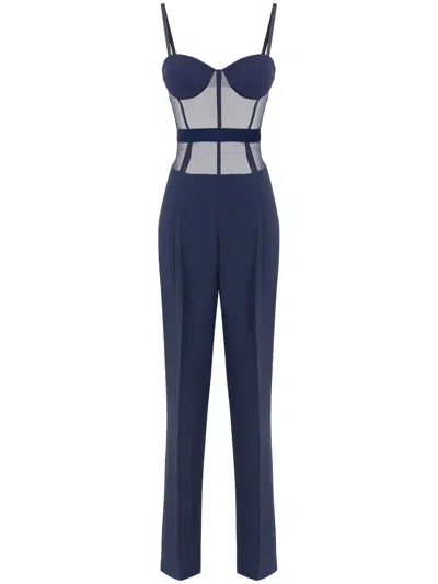 Elisabetta Franchi Crepe Tulle Jumpsuit In Blau