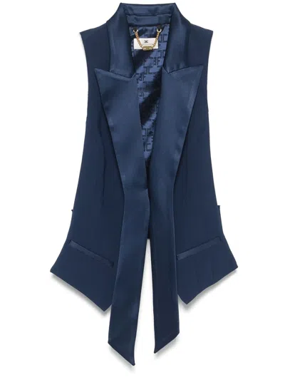 Elisabetta Franchi Crepe Tuxedo Waistcoat In Blue