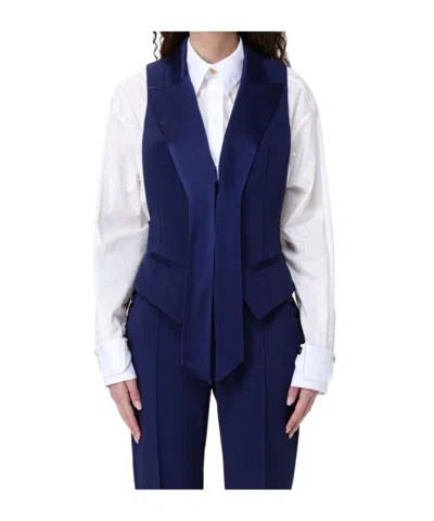 Elisabetta Franchi Crepe Tuxedo Waistcoat In Blue