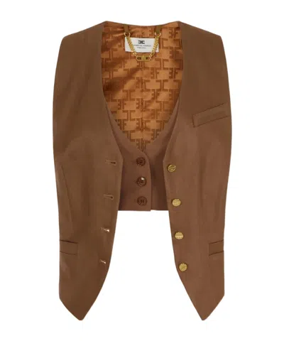 Elisabetta Franchi Crêpe Waistcoat In Brown