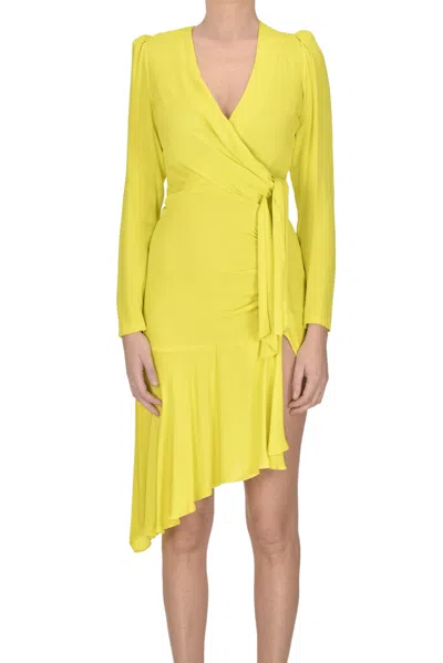 Elisabetta Franchi Crepe Asymmetric Midi Dress In Yellow