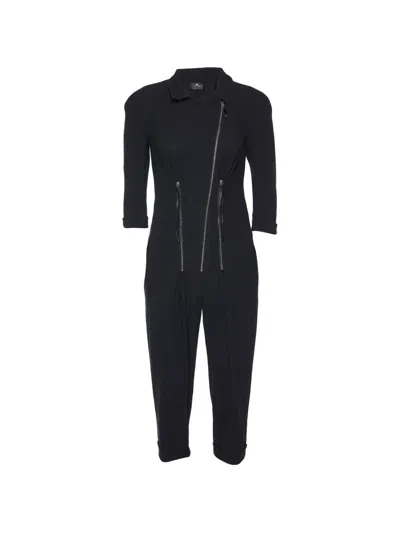 Pre-owned Elisabetta Franchi Crepe Zip-detail Jumpsuit In Black