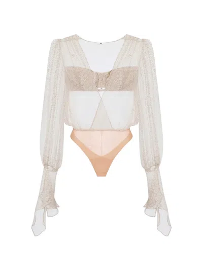 Elisabetta Franchi Crepon Bodysuit With Micro-polka Dot Print In Neutral