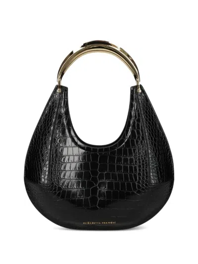 Elisabetta Franchi Crescent-shaped Black Crocodile-embossed Shoulder Bag