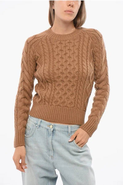 Elisabetta Franchi Crew Neck Cable Knit Wool Blend Sweater